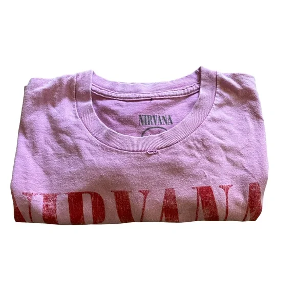 Nirvana Smiley Face Tshirt 2XL XXL Pink Iconic Band Tee Grunge Distressed Ripped - Picture 7 of 9